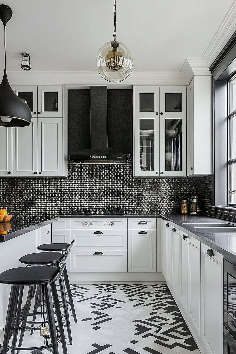 Black Kitchen Walls with White Cabinets