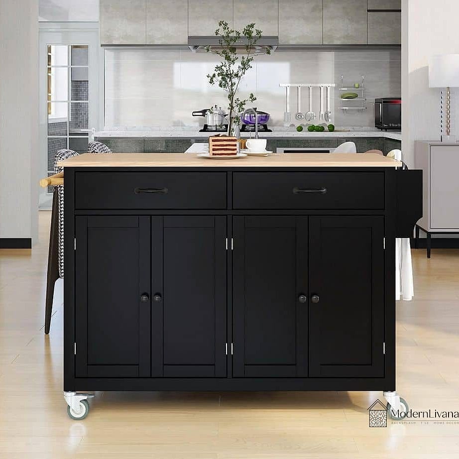 Black Kitchen Cart or Island on Wheels