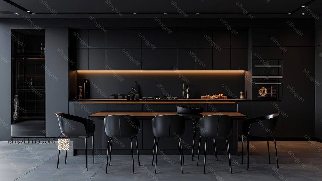Black Kitchen Cabinets with Integrated Appliances