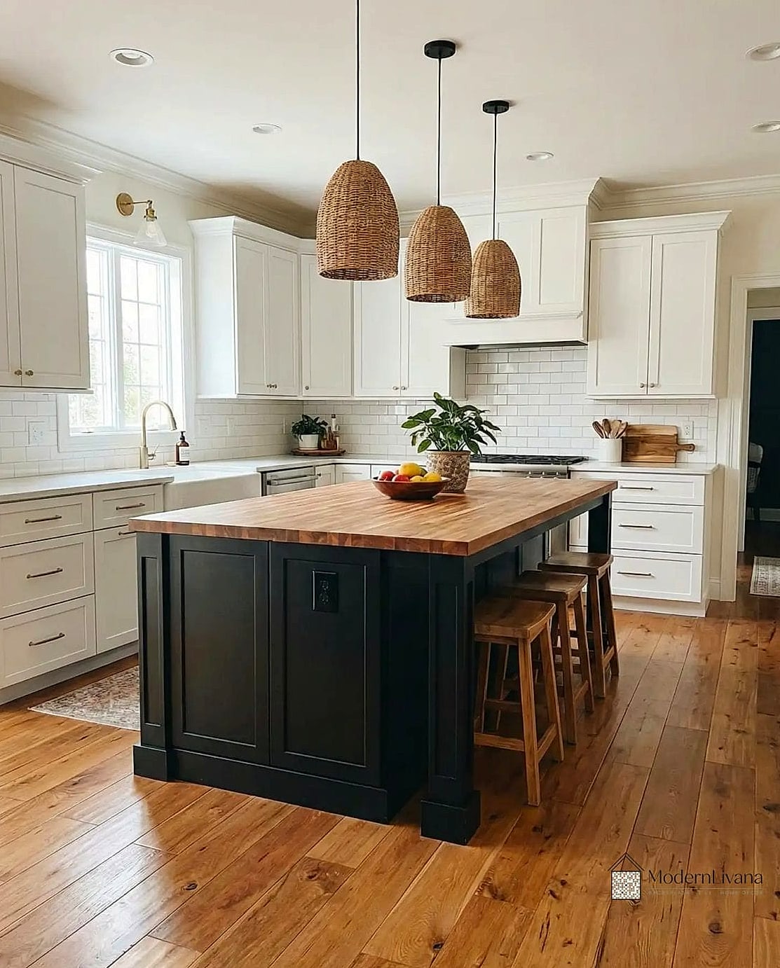 Black Kitchen Island, White Perimeter Cabinets