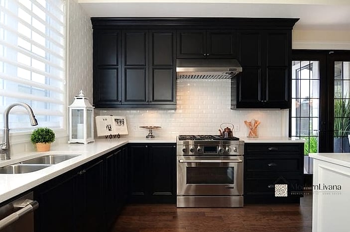 30 Black Kitchen Ideas You'll Want to Save Right Now 6 Black Kitchen with White Countertops