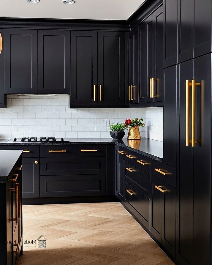 30 Black Kitchen Ideas You'll Want to Save Right Now 10 Black Kitchen Cabinets with Gold Accents
