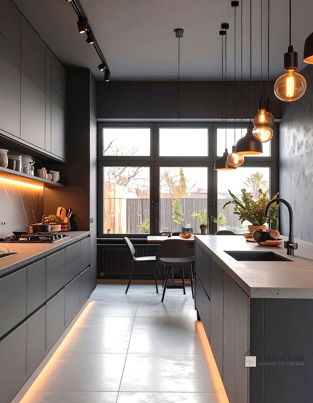 30 Black Kitchen Ideas You'll Want to Save Right Now 18 Black Kitchen with Warm Lighting
