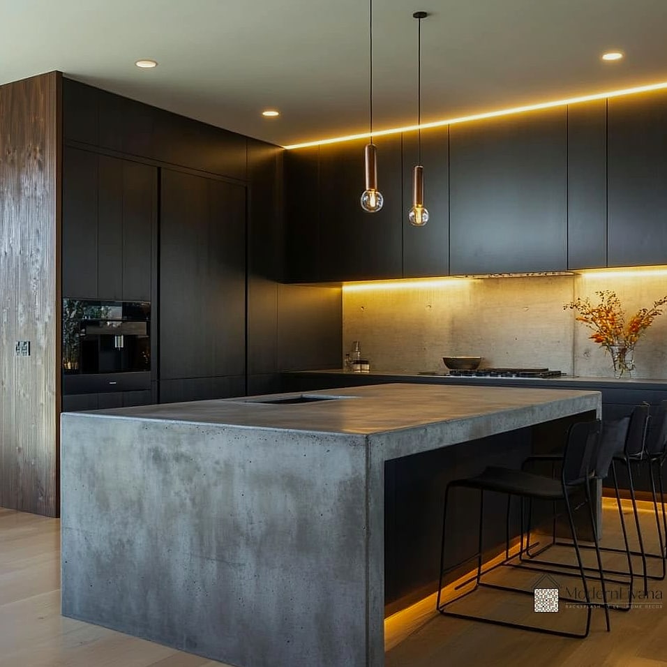 30 Black Kitchen Ideas You'll Want to Save Right Now 25 Black Kitchen with Concrete Countertops