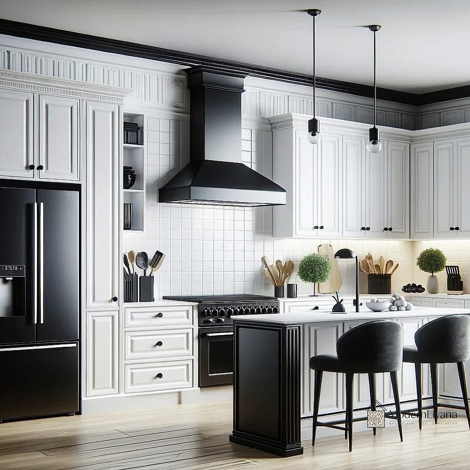 10 Modern White Kitchen Ideas You'll Want to Save Right Now 5 Black Metal Window-Style Cabinet Doors