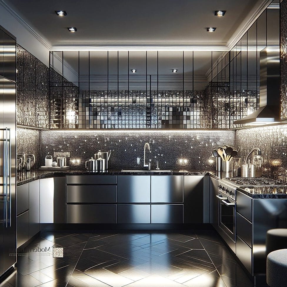 Black Mosaic Tile with Metallic Flecks