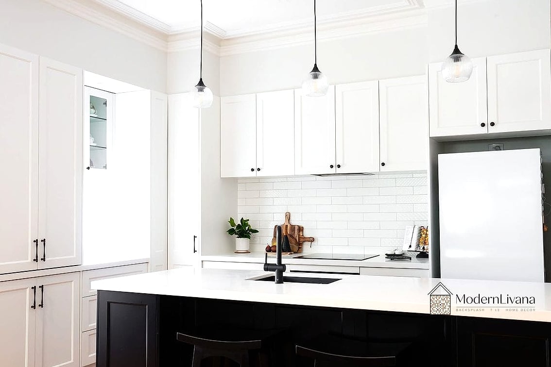 Black Pantry Cabinets with White Interior Shelving