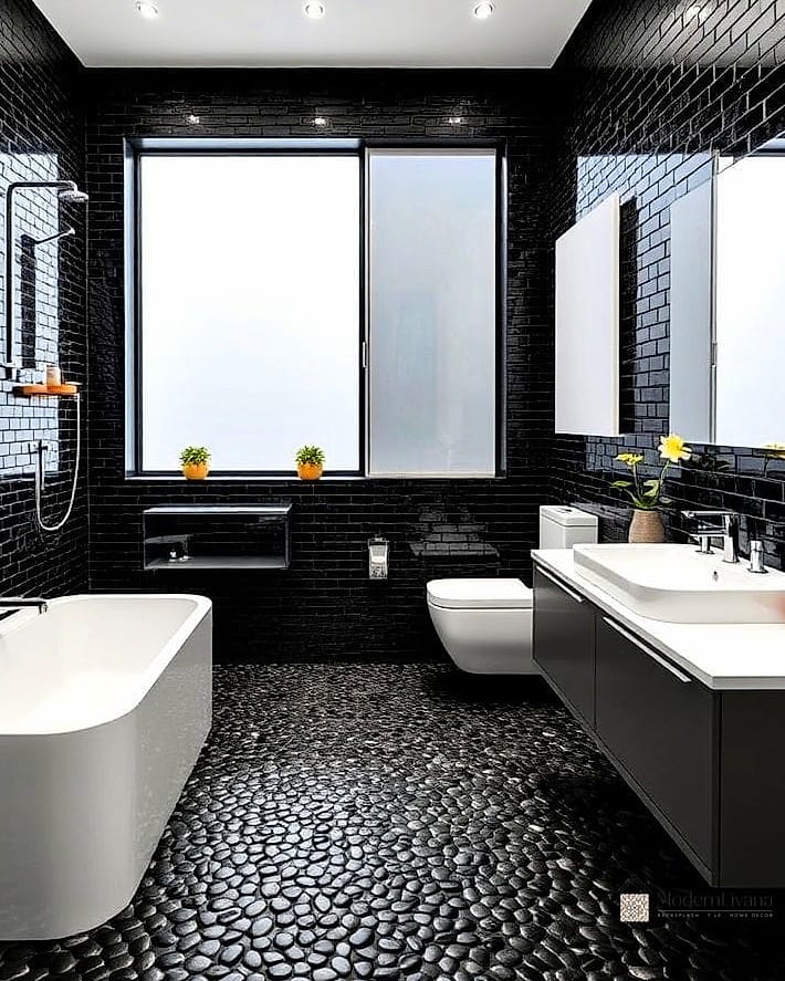 Black Pebble Tile Shower Floor