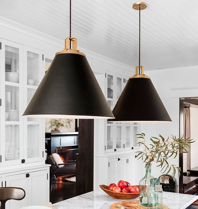 Black Pendant Lighting Over the Island