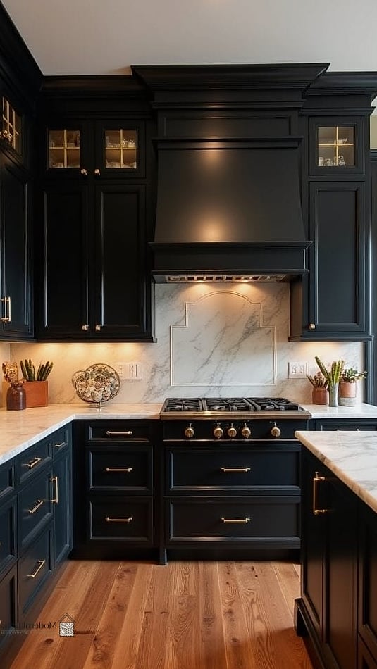 27 Black Cabinets Ideas Trending on Pinterest This Year 7 Black Shaker Cabinets with Brass Hardware
