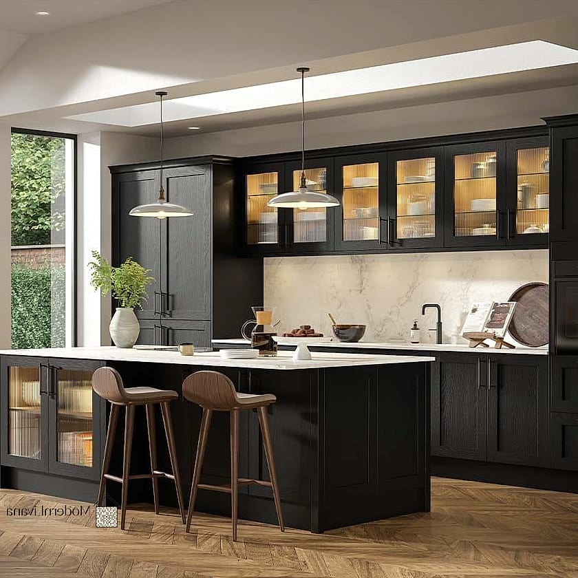 30 Black Kitchen Ideas You'll Want to Save Right Now 5 Black Shaker Cabinets