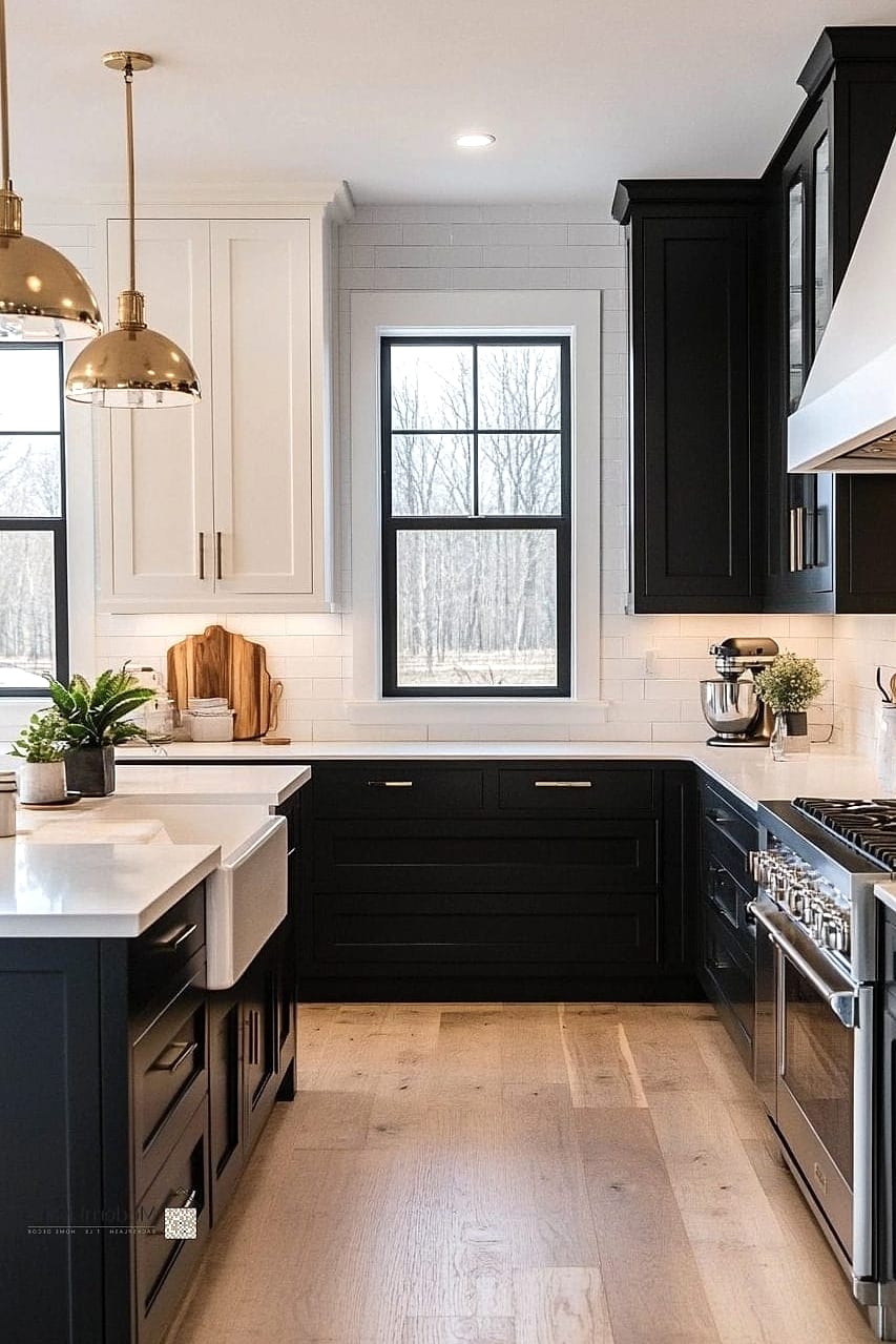 Black Upper Cabinets with White Lower Cabinets