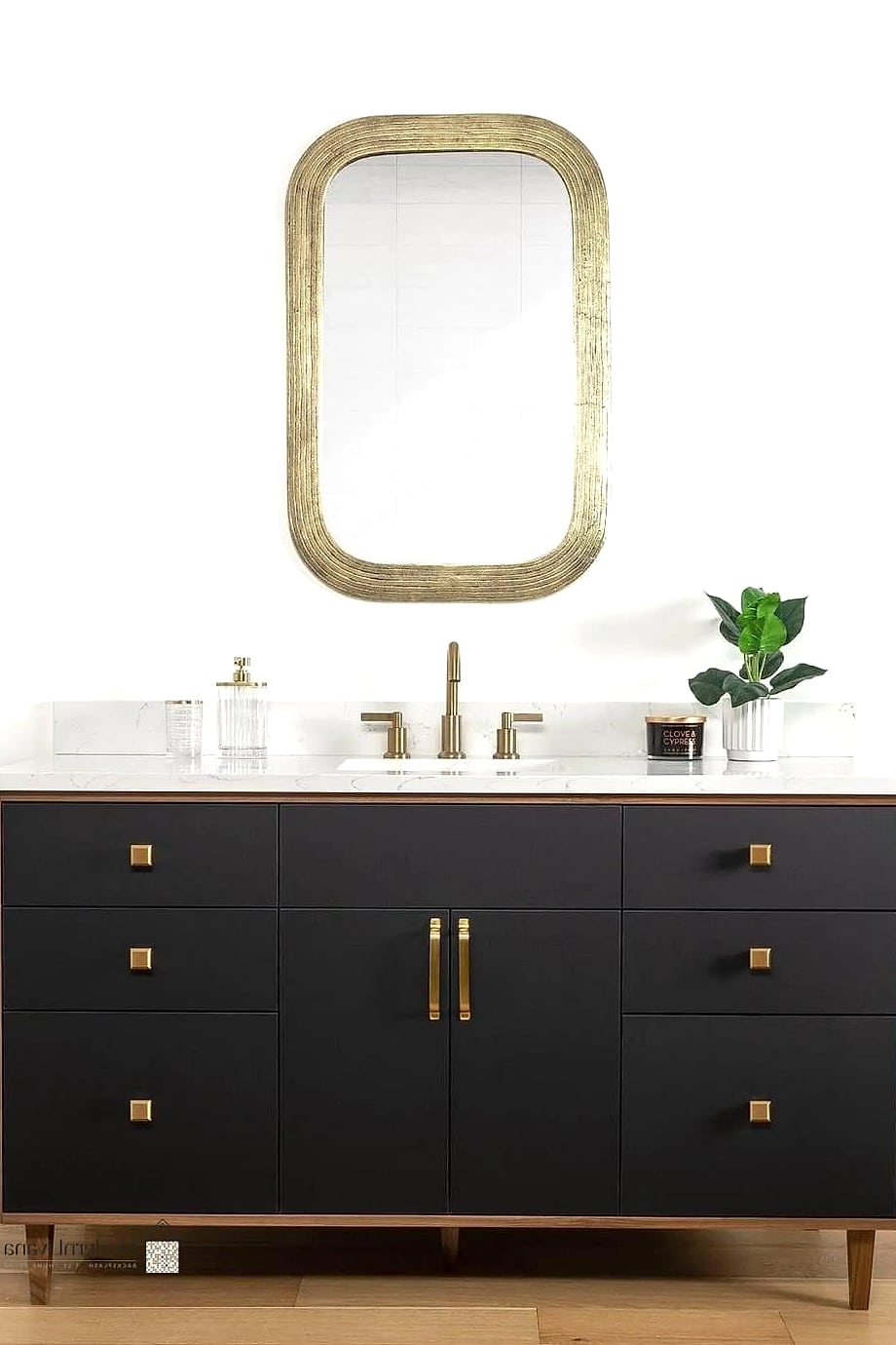 Black Vanity with Brass Hardware