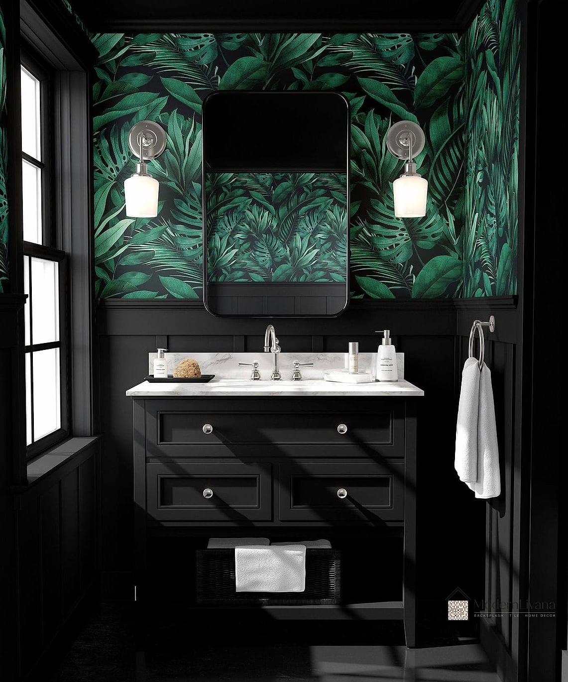 Black Wallpaper with Botanical Prints