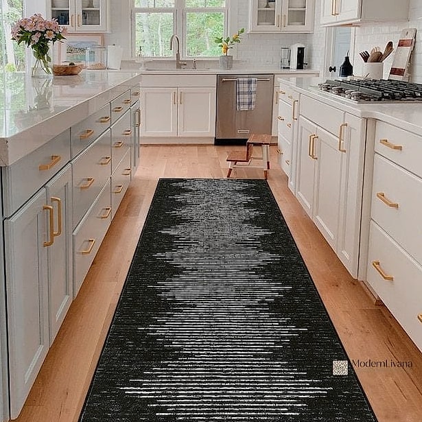 Black and White Striped Runner Rug