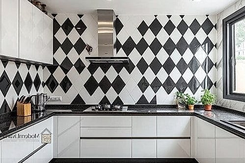 Black and White Diamond Pattern Floor Tile