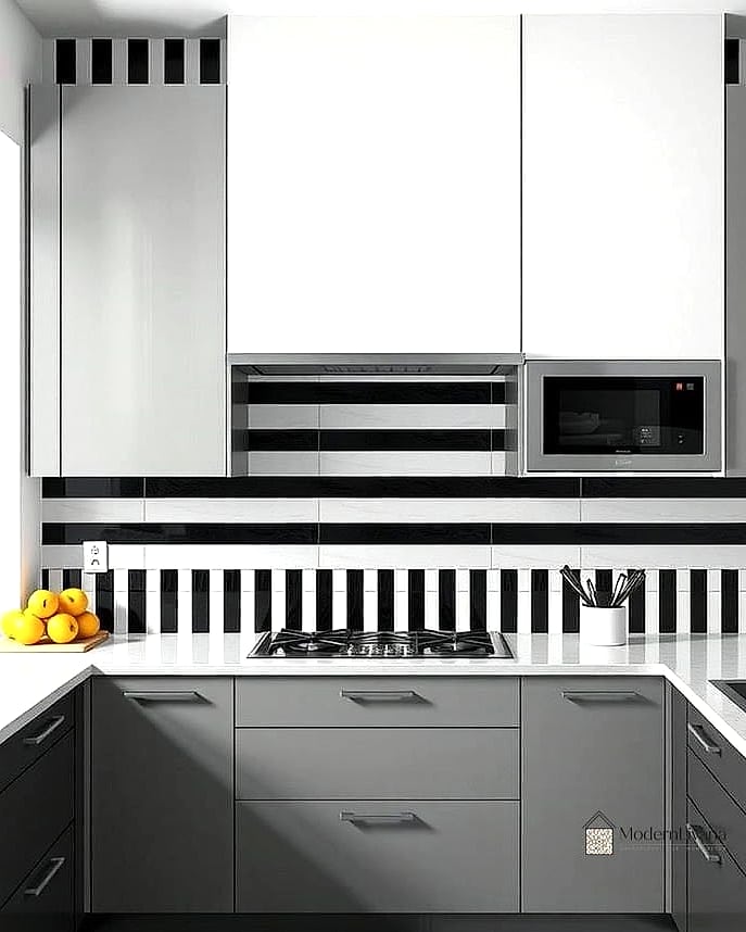Black and White Striped Backsplash Tile