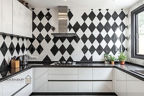 Black and White Diamond Pattern Floor Tile