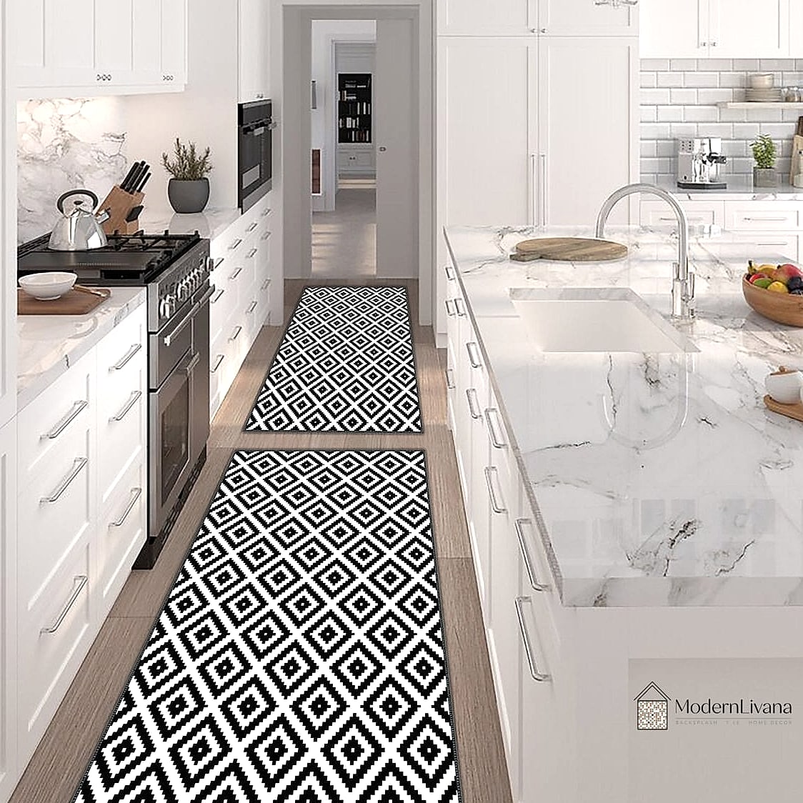 Black and White Runner Rug