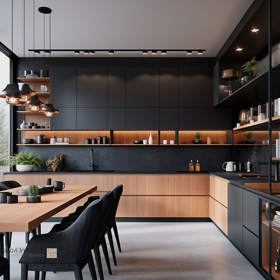 Black and Wood Kitchen Combo