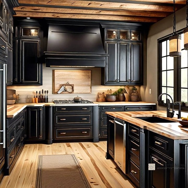 30 Black Kitchen Ideas You'll Want to Save Right Now 8 Black and Wood Kitchen Combo