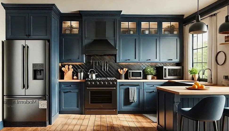 Blue Cabinets with Black Countertops