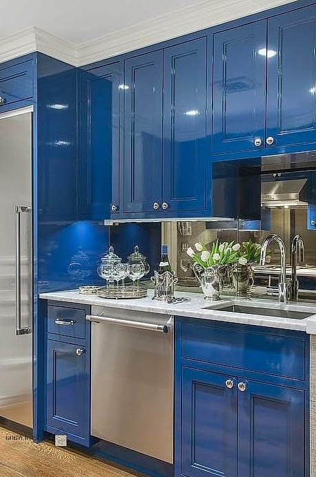 Blue Cabinets with Glass-Front Doors