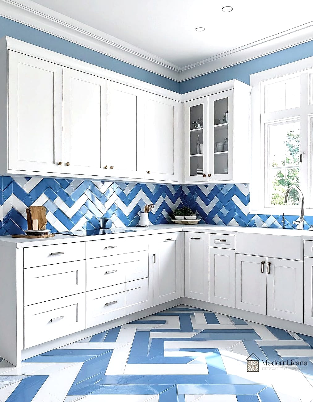 Blue Chevron Backsplash