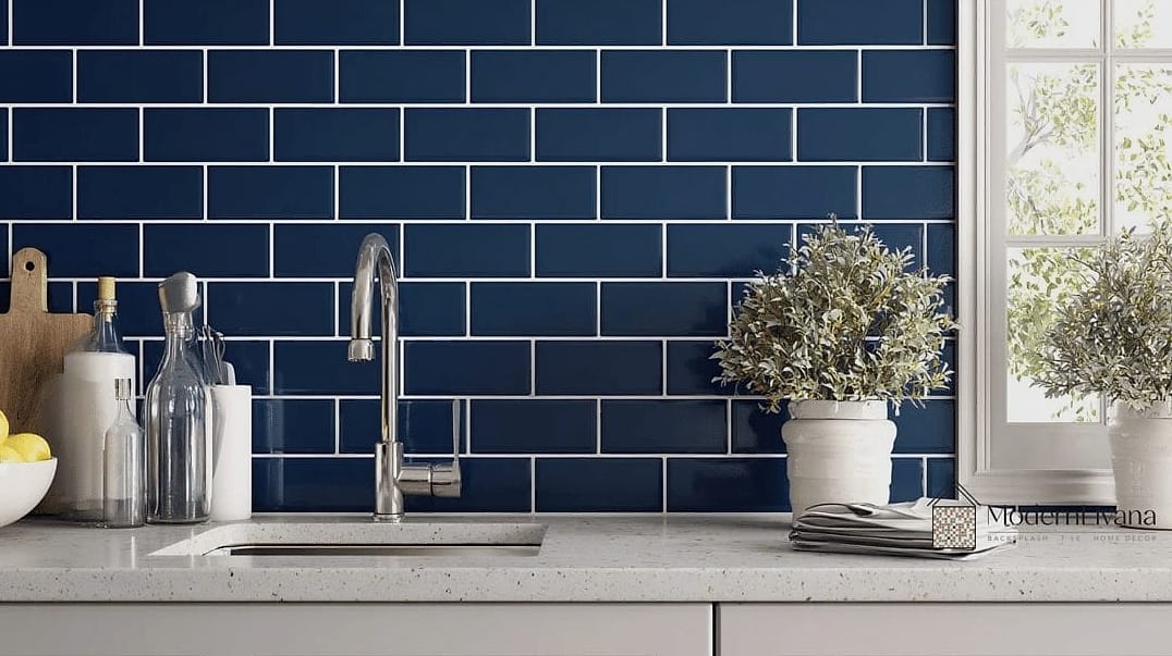 Blue Grout With White Subway Tile