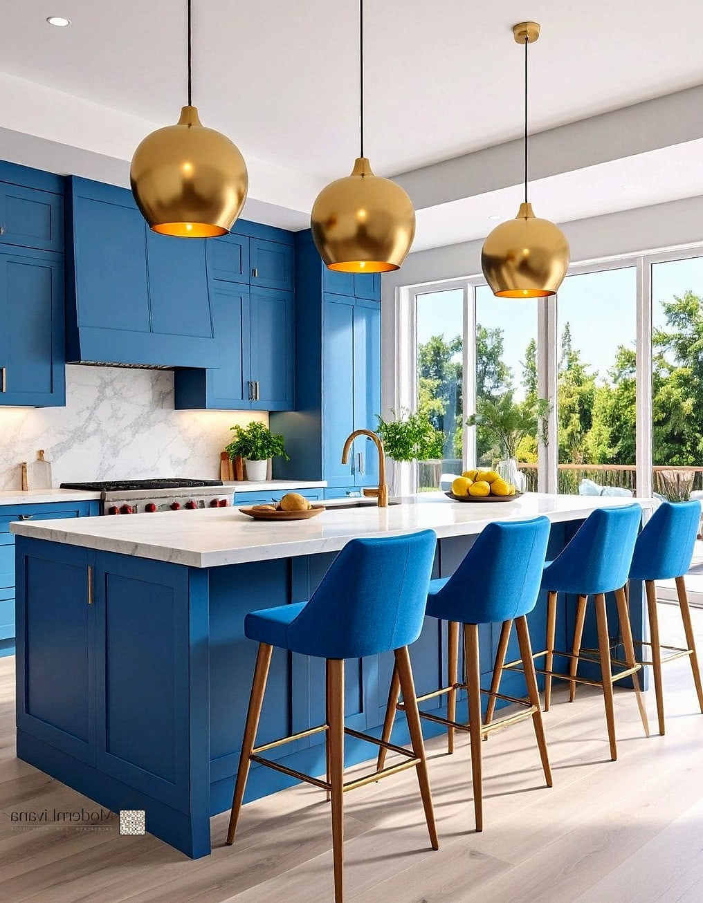 Blue Island with Neutral Perimeter Cabinets