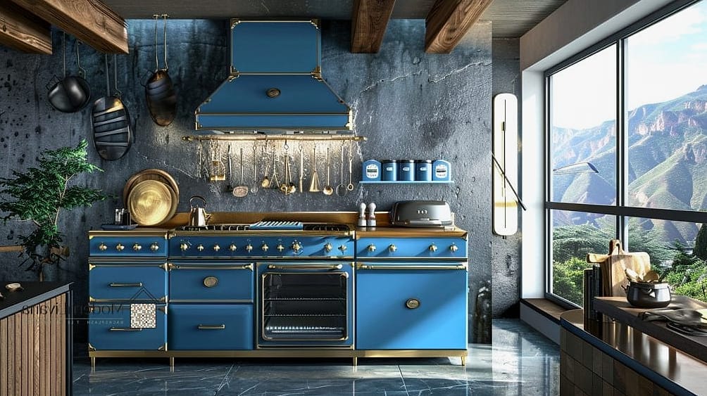 Blue Kitchen with Vintage-Style Range