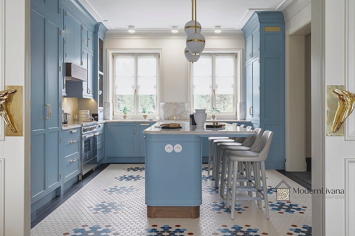 Blue Kitchen with Woven Textures