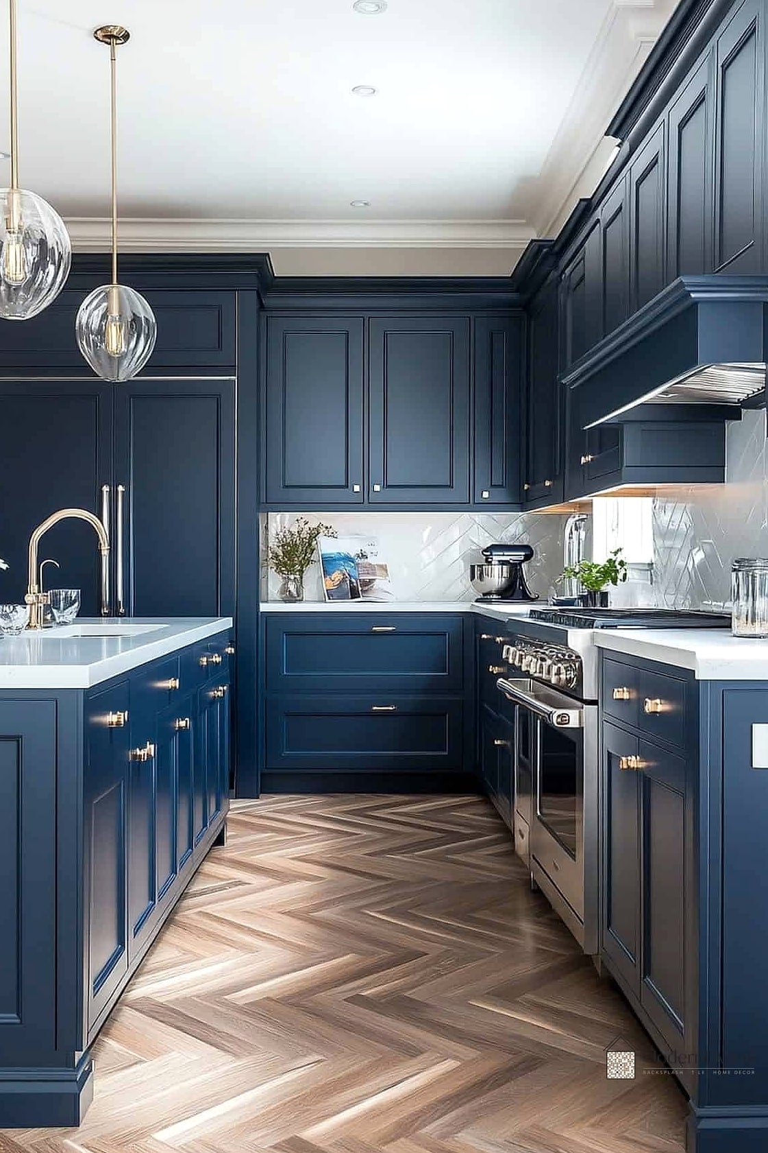 Blue Kitchen with Brushed Nickel Accents