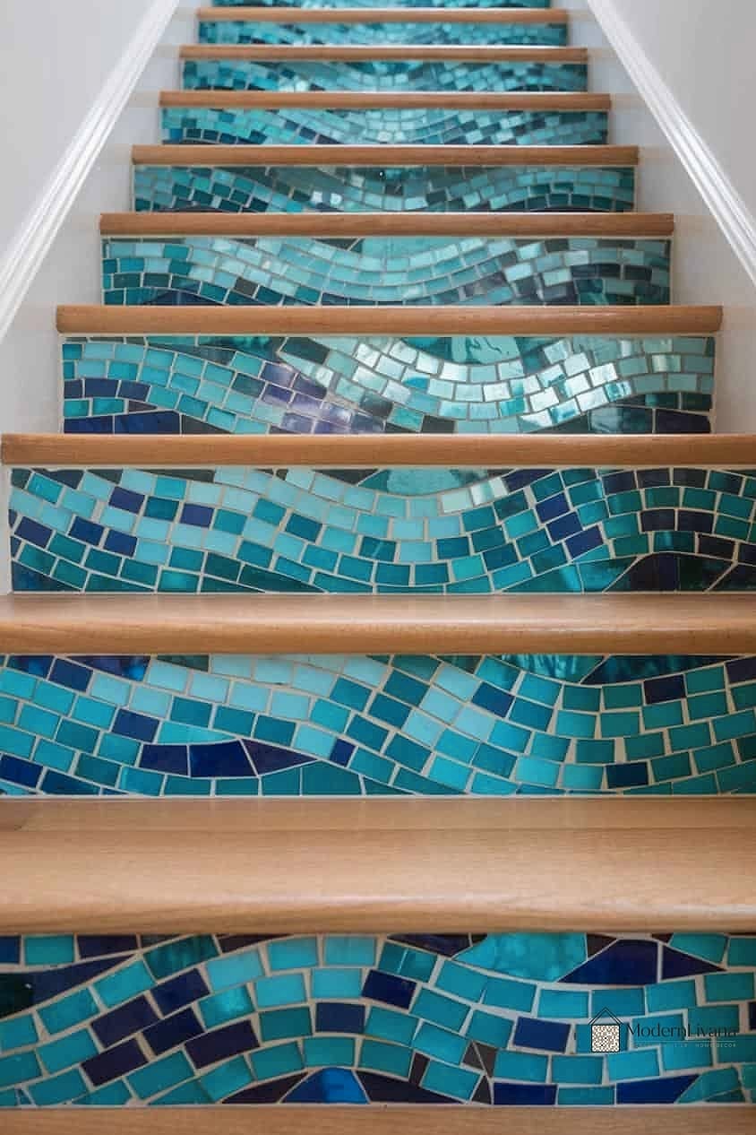 23 Blue Mosaic Tile Ideas From Homes We Absolutely Love 11 Blue Mosaic Tile Stair Risers