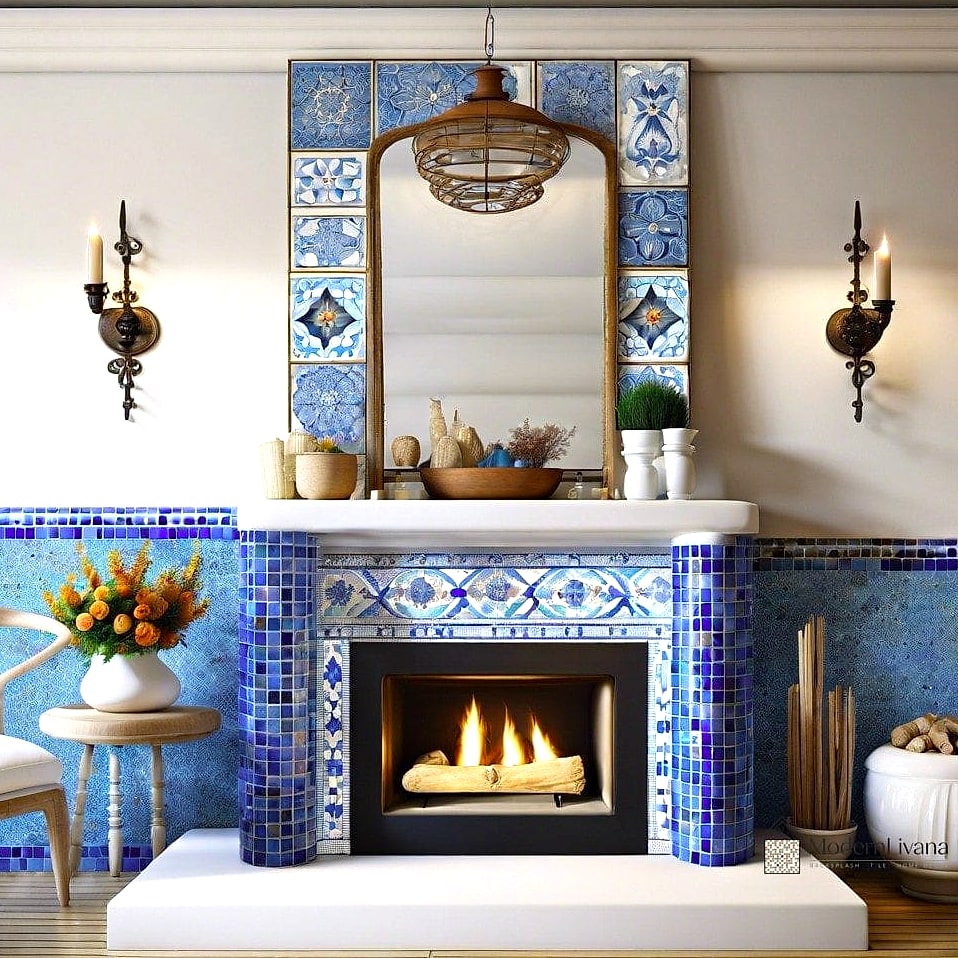 23 Blue Mosaic Tile Ideas From Homes We Absolutely Love 21 Blue Mosaic Tile Fireplace Hearth