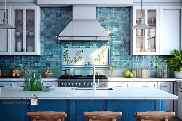 23 Blue Mosaic Tile Ideas From Homes We Absolutely Love 23 Blue Mosaic Tile Kitchen Window Backsplash