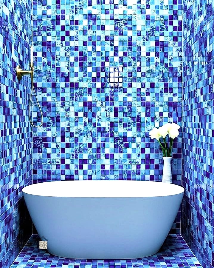 Blue Mosaic Tile Shower Floor