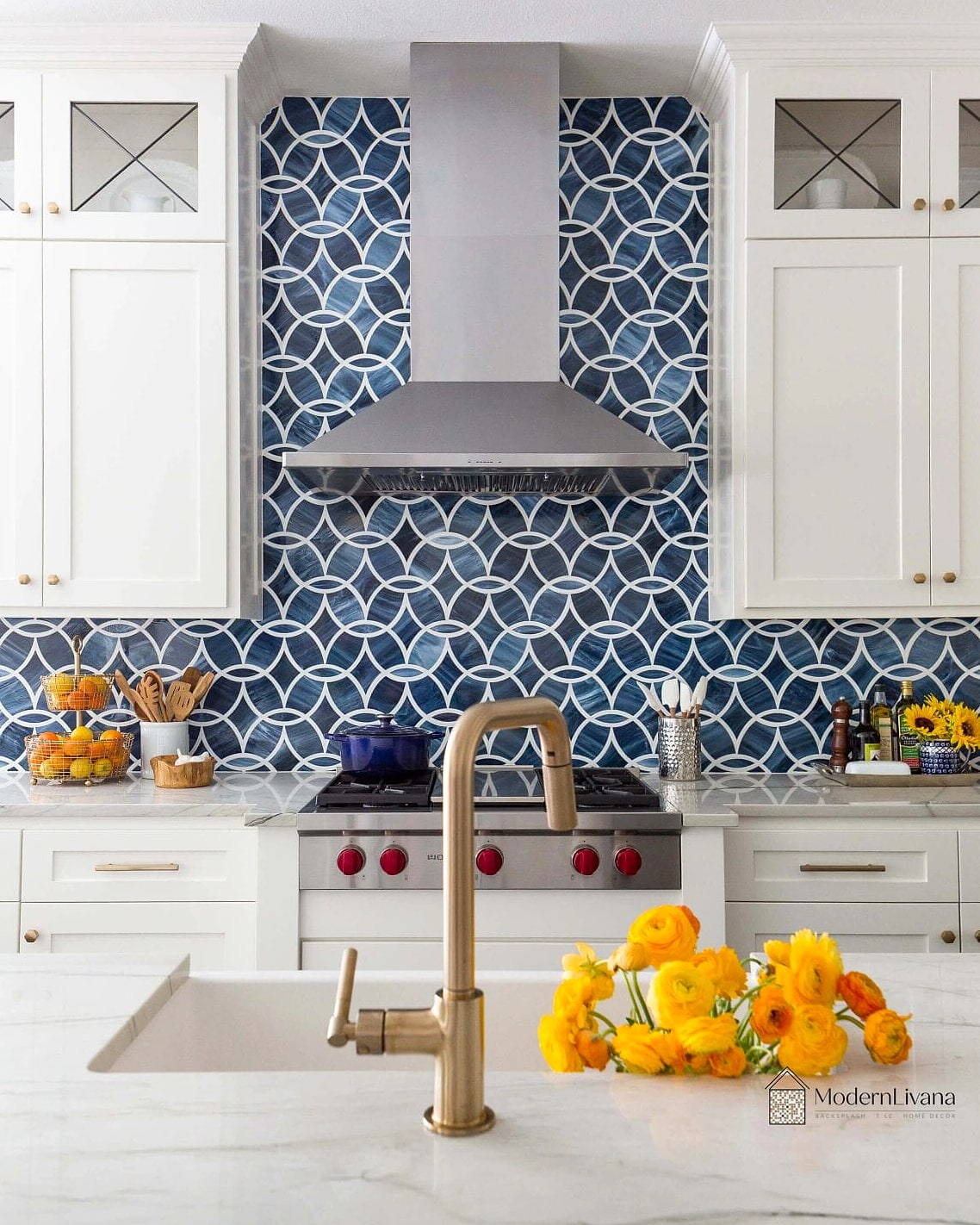 23 Blue and White Kitchen Ideas to Show Your Contractor 12 Blue Mosaic Tile Backsplash