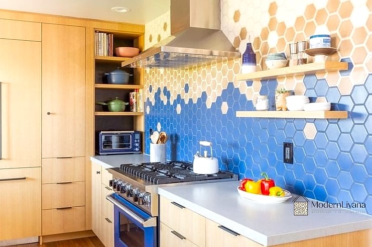 Blue Ombre Tile Backsplash