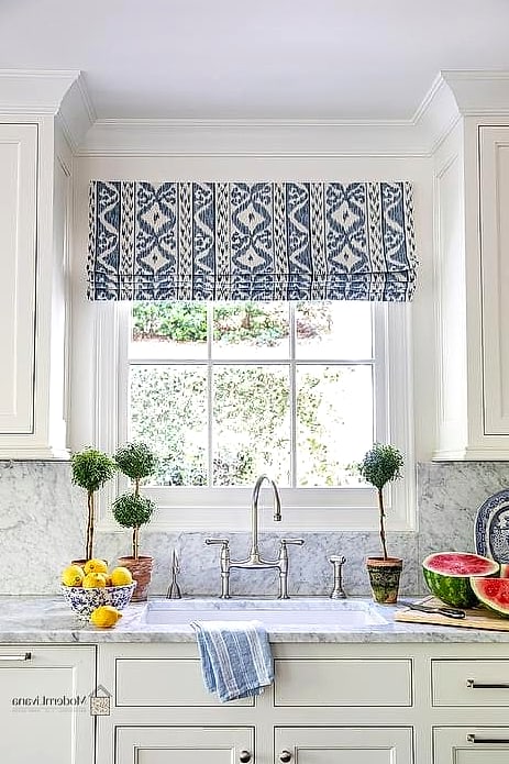 23 Blue and White Kitchen Ideas to Show Your Contractor 20 Blue Roman Shades Instead of Curtains