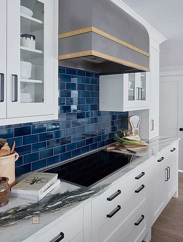 Blue Subway Tile with White Grout