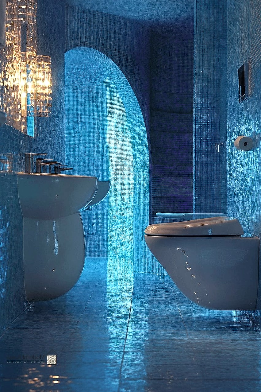 Blue Tile With Brushed Nickel Fixtures