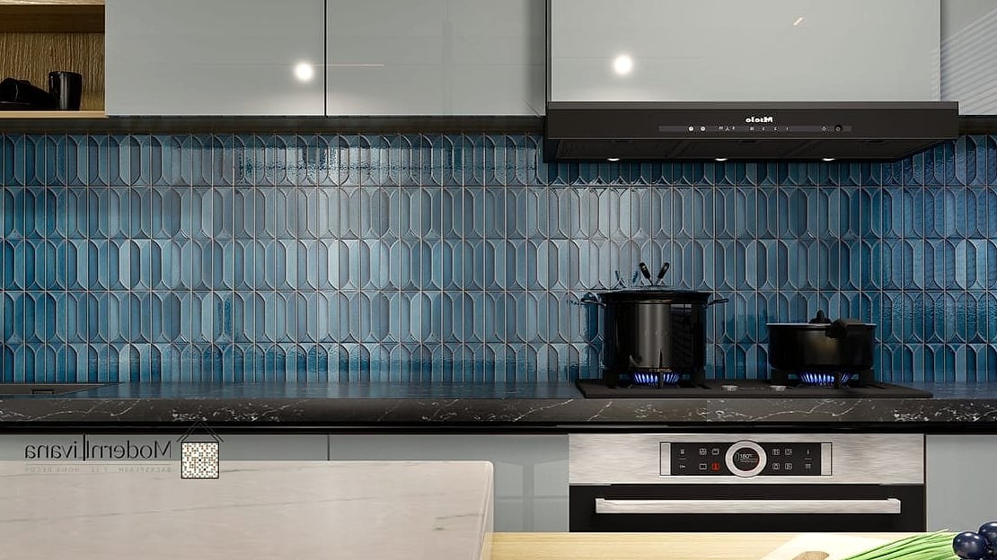 Blue Tile with Black Grout