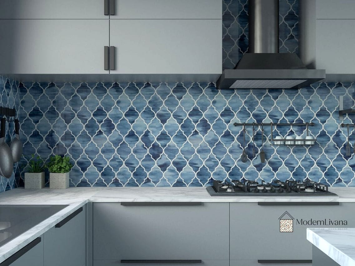 Blue Tile Behind a Range Hood Only