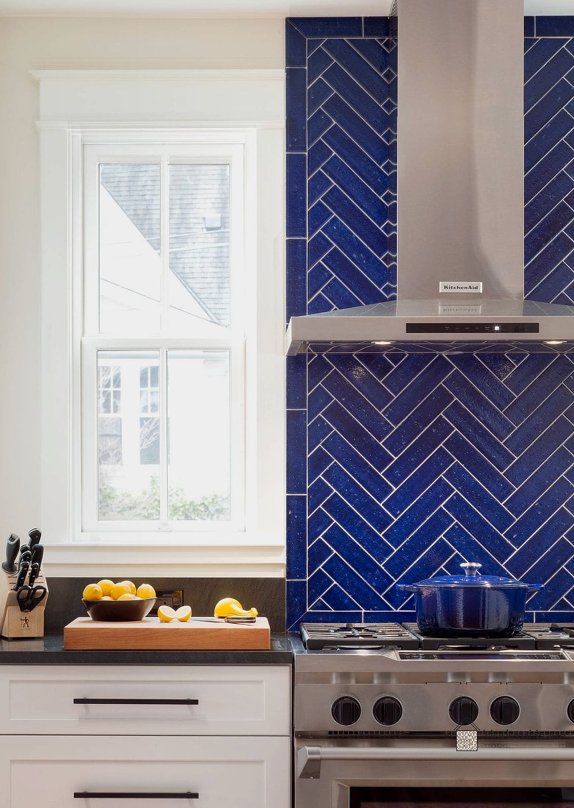 Blue and White Herringbone Pattern