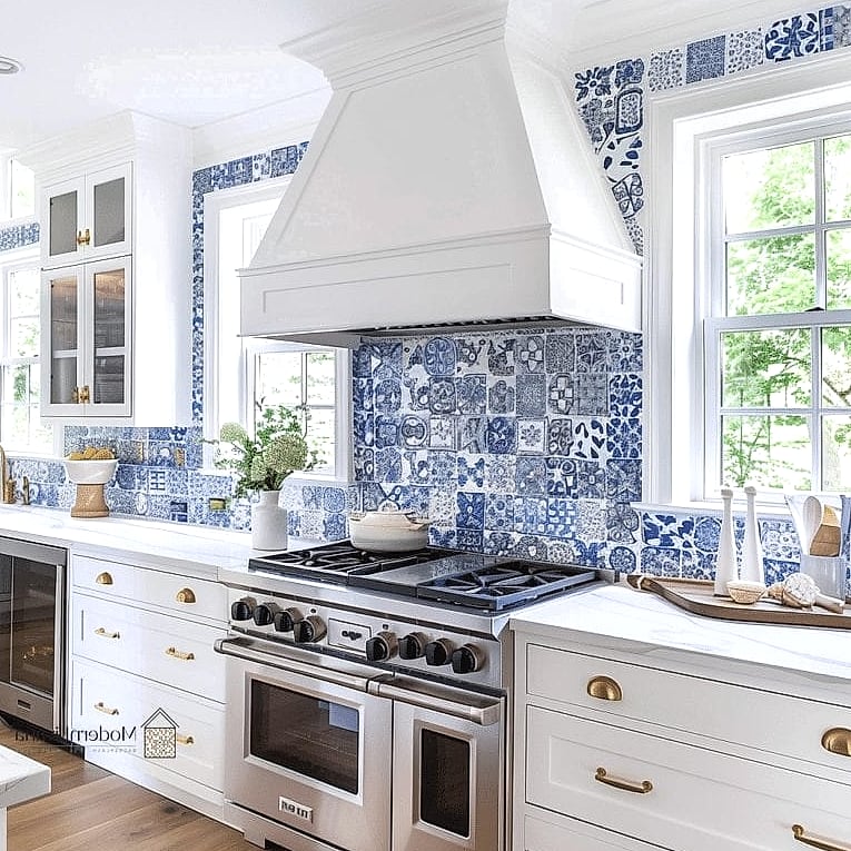 Blue and White Checkerboard Tile