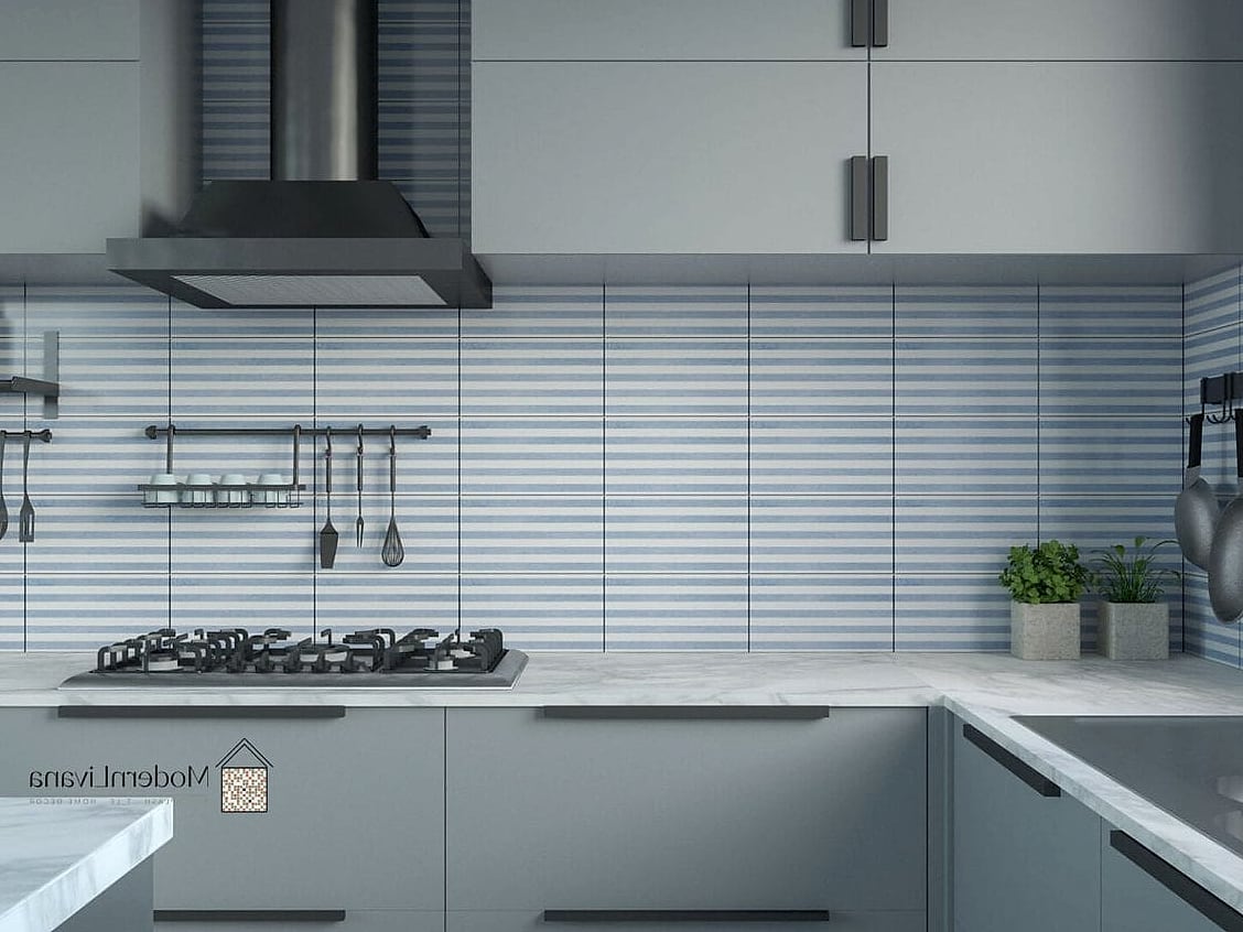 Blue and White Striped Tile