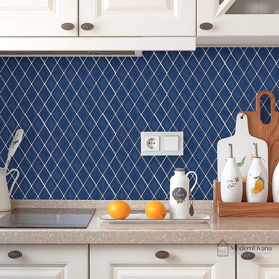 Blue and White Diamond Pattern Tile