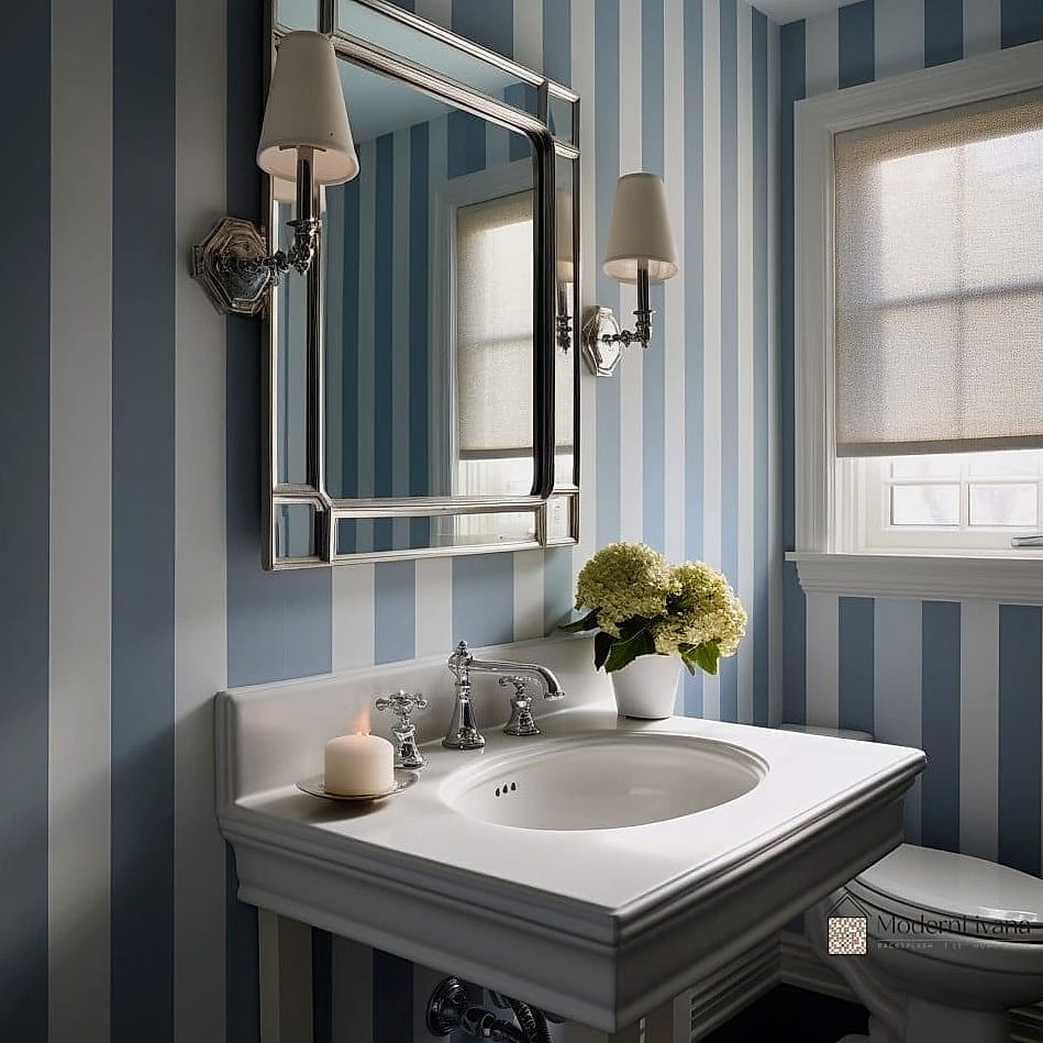 Blue and White Striped Wallpaper