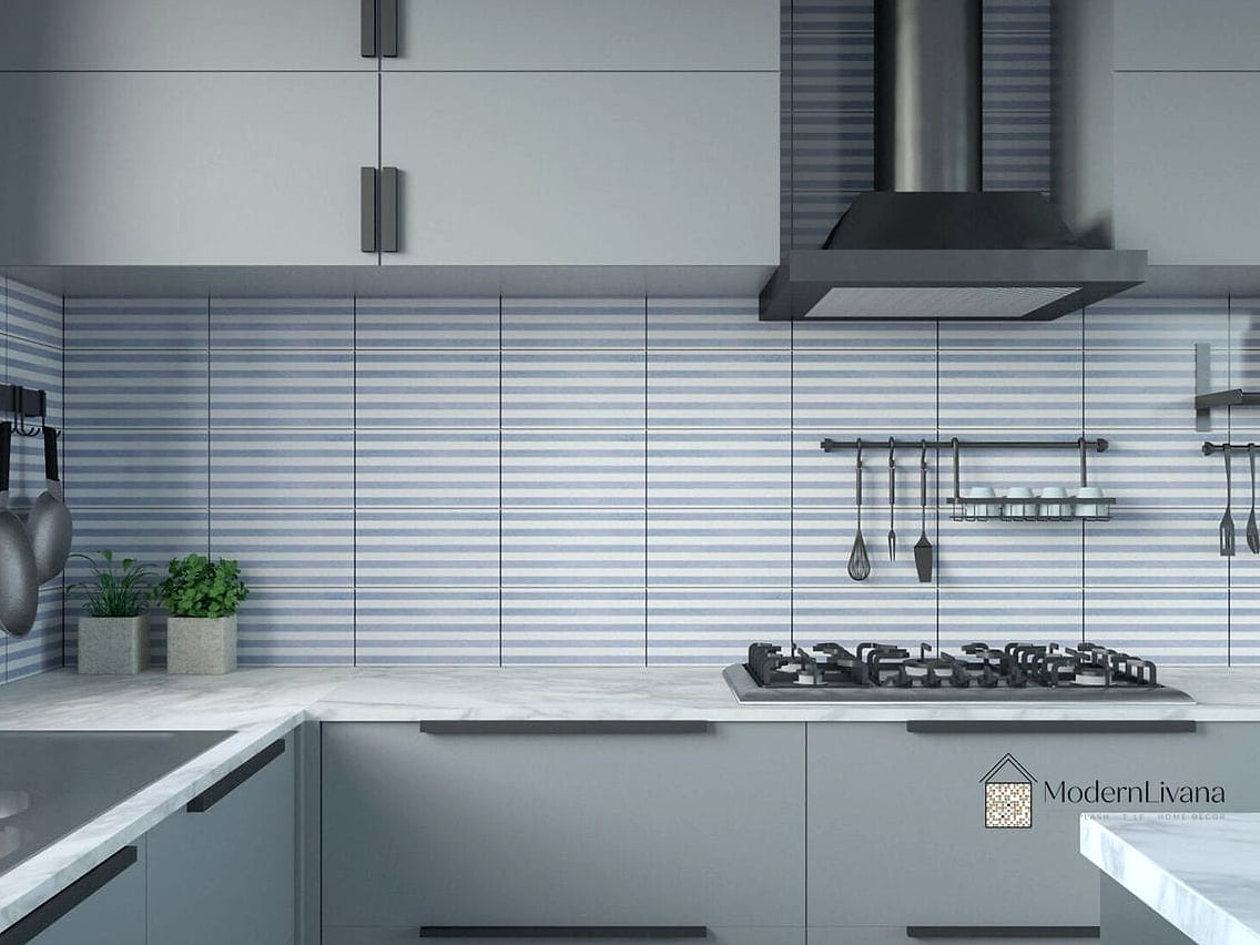 23 Blue and White Kitchen Ideas to Show Your Contractor 4 Blue and White Striped Backsplash